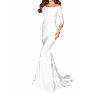 NEW CLARISSE off-shoulder mermaid gown in off white